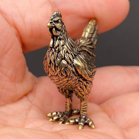 Other - Brass Hen Figurine Miniature Fertility Totem Altar Decor Spirit Animal 1970s Sty